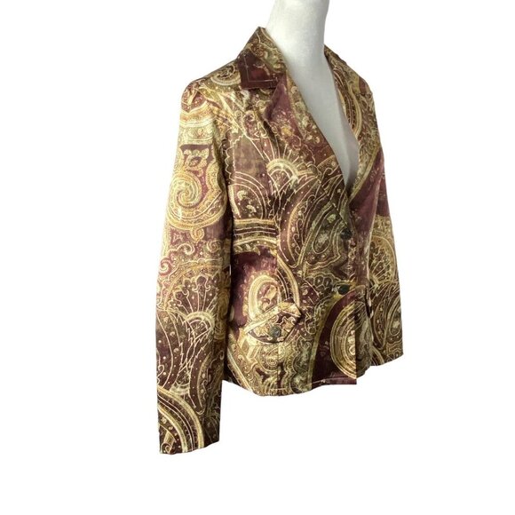 CHICOS Women Paisley Print Blazer Size 0/S Shades of Brown Fall Autumn Career - Picture 6 of 16